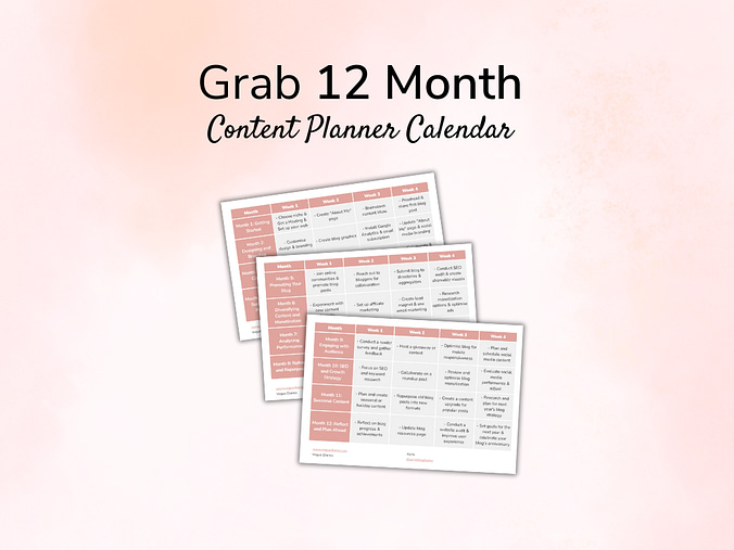 freebie 12 month content planner calendar